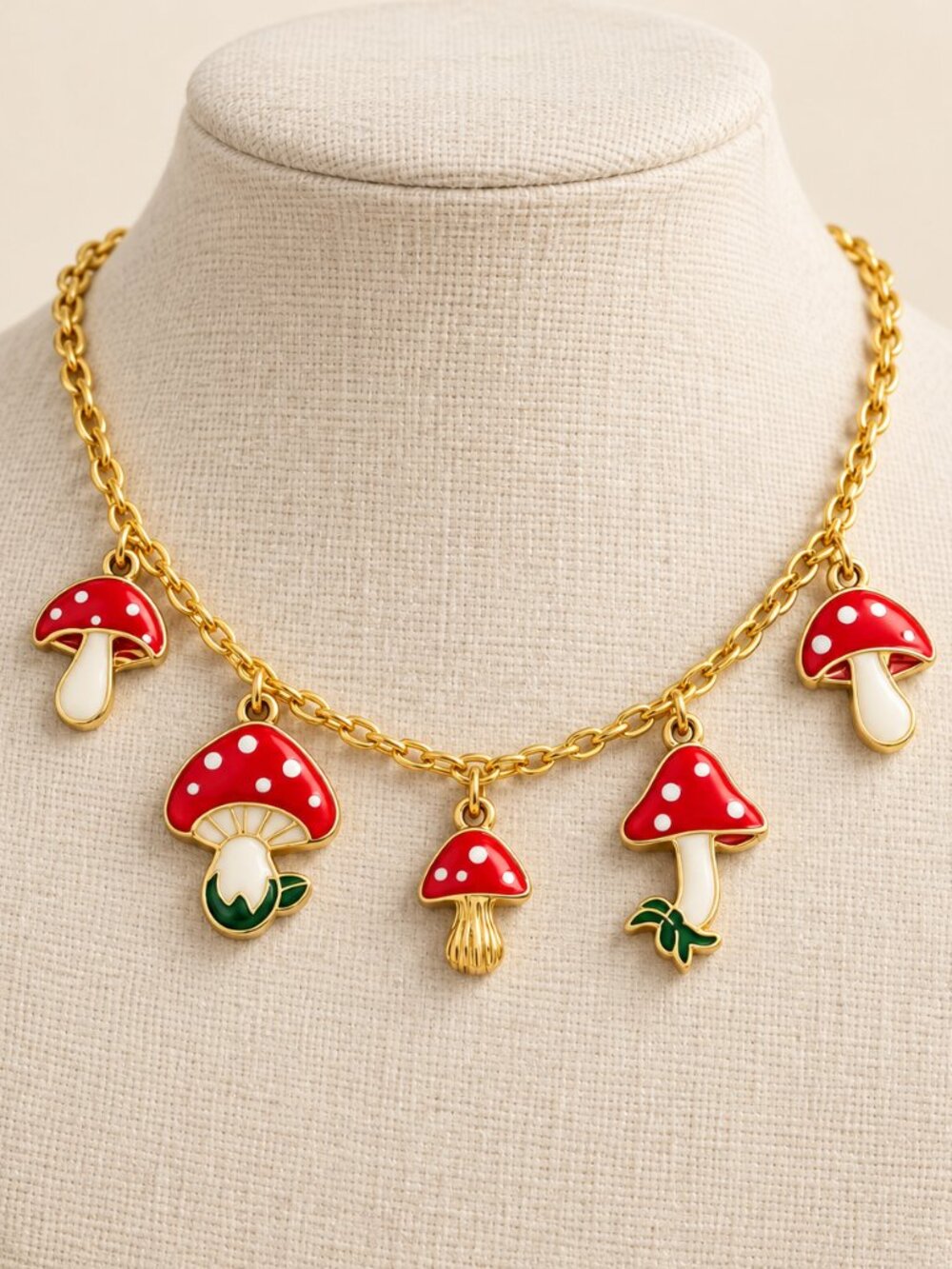 FUN-GUY(GI) Mushroom Charm Necklace (Jewelry Bag Included)